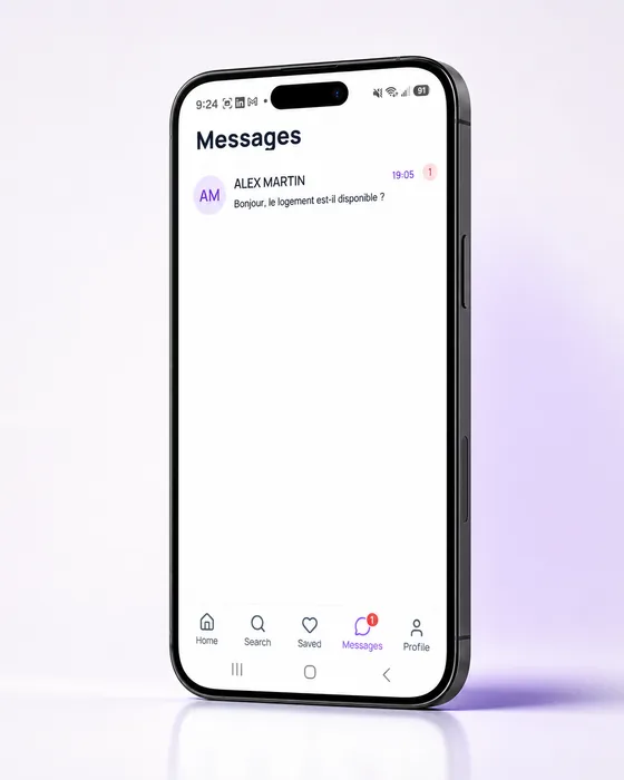Messaging in the Immo Manager mobile app, showing a message from a prospect