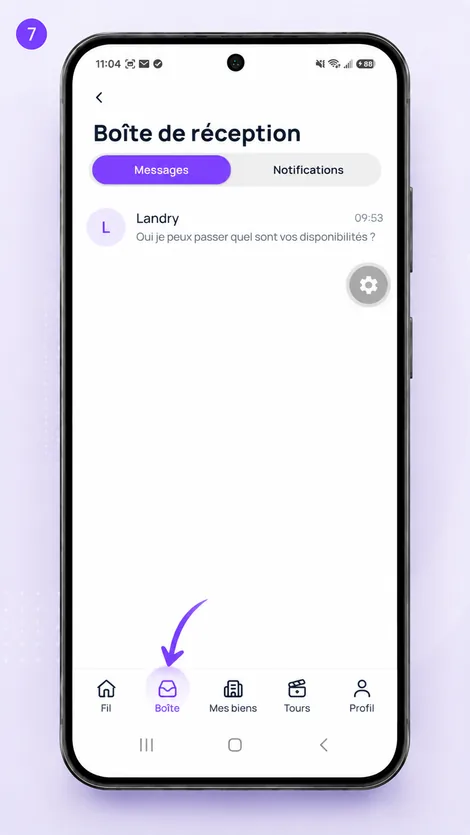 The inbox, with messages and notifications from prospects